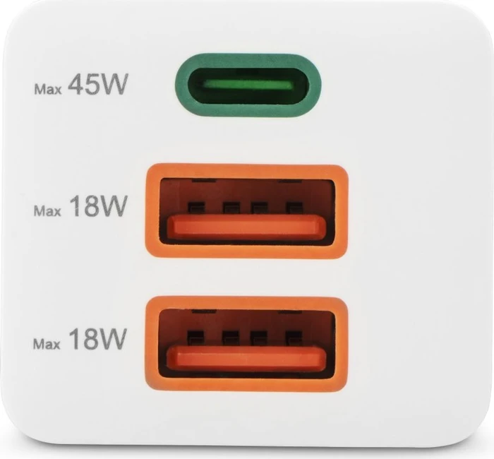 Hama GaN Schnellladegerät, USB-C/USB-A, 1x USB-C + 2x USB-A, 45W, weiß