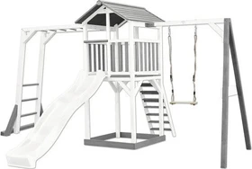 Axi Spielturm Beach Tower mit Klettergerüst, Rutsche und Schaukel weiß/grau