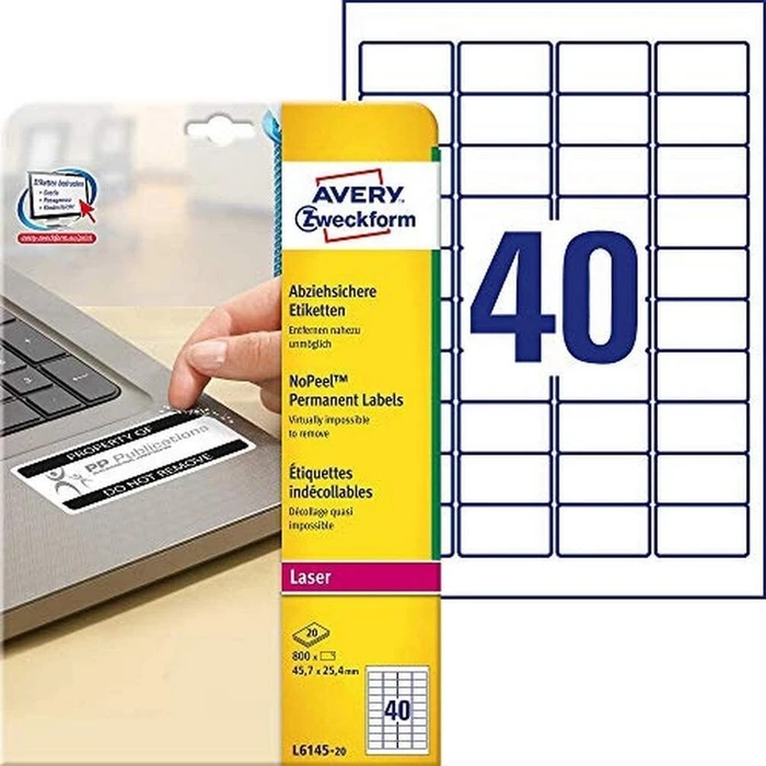 Avery-Zweckform Sicherheitsetiketten, 45.7x25.4mm, weiß, 20 Blatt (800 Etiketten)