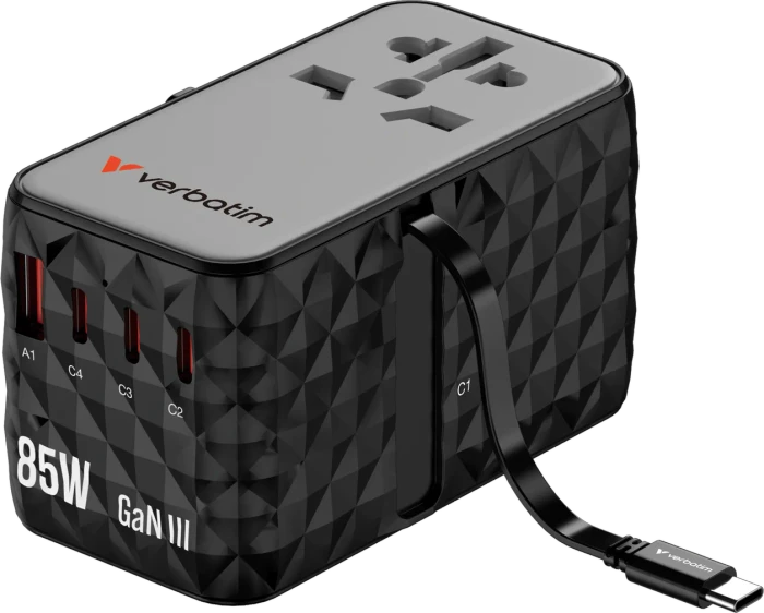 Verbatim Charge 'n' Travel GaN III Universal-Reiseadapter 85W grau/schwarz