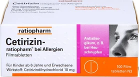 Cetirizin-ratiopharm bei Allergien 10mg Filmtabletten, 100 Stück