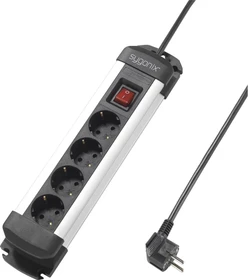 Sygonix Steckdosenleiste mit Schalter, 4-fach, 1.4m, schwarz/silber