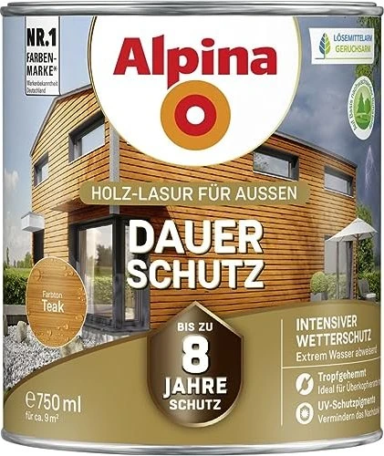 Alpina Farben Dauer-Schutz Holz-Lasur außen Holzschutzmittel, 750ml