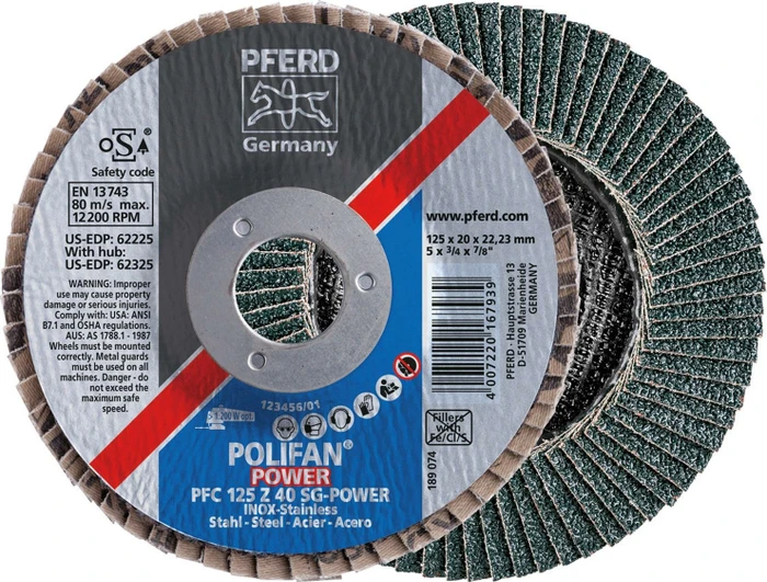 Pferd PFC 115 Z 40 SG POWER STEELOX POLIFAN Fächerschleifscheibe K40, 115x22.23mm, 10 Stück