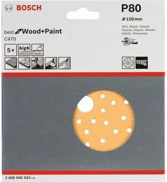 Bosch Professional C470 Best for Wood and Paint Schleifblatt K80, 150mm, 5 Stück