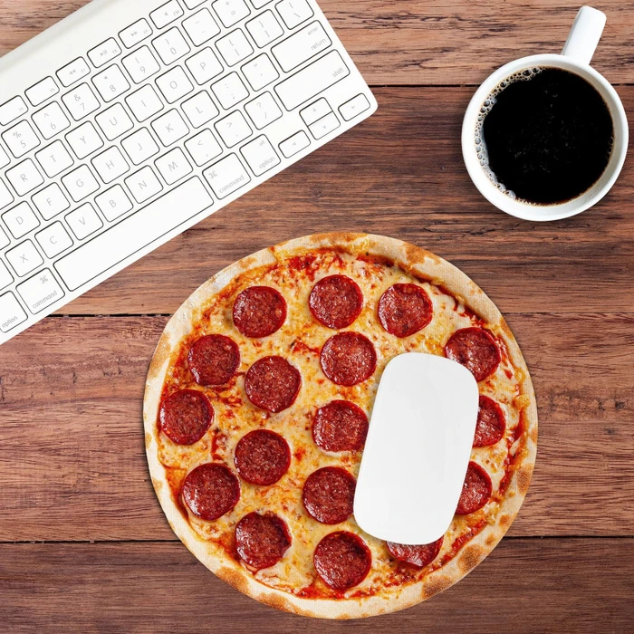 Mustard Pizza Mat Mousepad rund, 190mm, Salami-Pizza-Style, rot/gelb