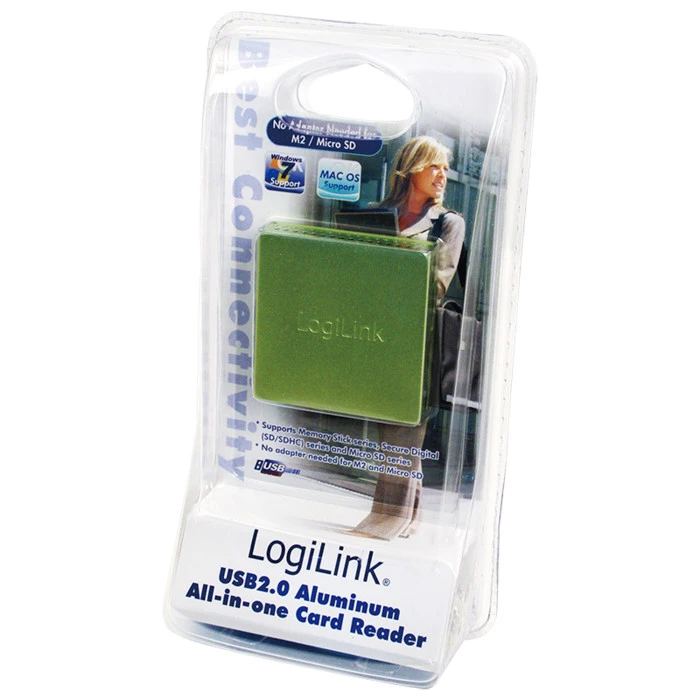 LogiLink Aluminium All-in-One Multi-Slot-Cardreader grün, USB-A 2.0 [Buchse]