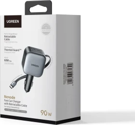 Ugreen Nexode Auto-Ladegerät 90W mit ausziehbarem USB-C-Kabel grau/schwarz