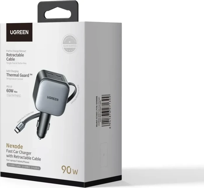 Ugreen Nexode Auto-Ladegerät 90W mit ausziehbarem USB-C-Kabel
