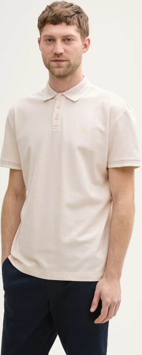 Tom Tailor Piqué mit Stretch Poloshirt kurzarm light cashew beige two tone (Herren)