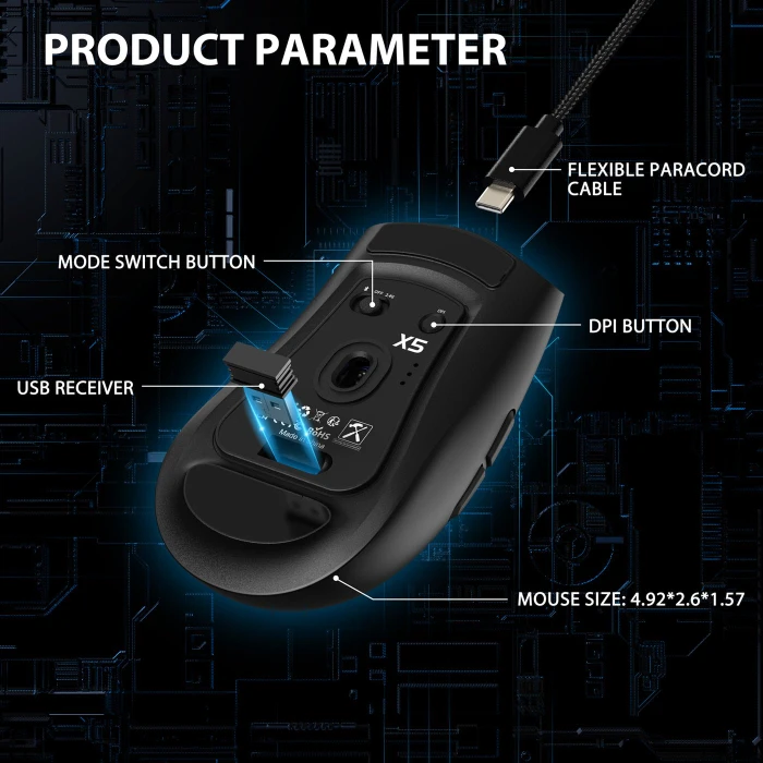 Attack Shark X5 Wireless Gaming Mouse schwarz, USB/Bluetooth