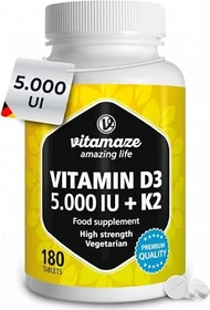 Vitamaze Vitamin D3 5.000 IE + K2 100µg hochdosiert Tabletten, 180 Stück