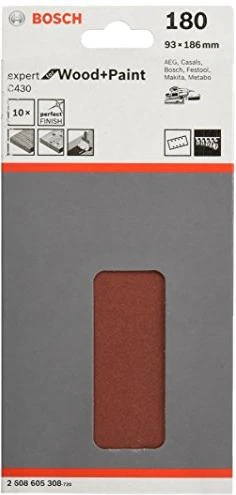 Bosch Professional C430 Expert for Wood and Paint Schleifblatt K180, 93x186mm, 10 Stück