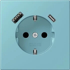 Jung Serie LS SCHUKO-Steckdose mit USB-Ladegerät Safety+, céruléen moyen