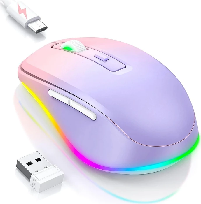 Seenda Rechargeable Wireless RGB Mouse mit Jiggler-Funktion, rosa/violett, USB