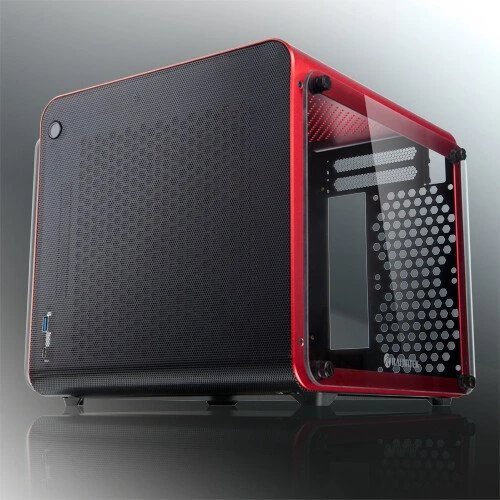 Raijintek Metis Evo TGS, rot/schwarz, Glasfenster, Mini-ITX