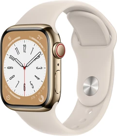 Apple Watch Series 8 (GPS + Cellular) 41mm Edelstahl gold mit Sportarmband Polarstern