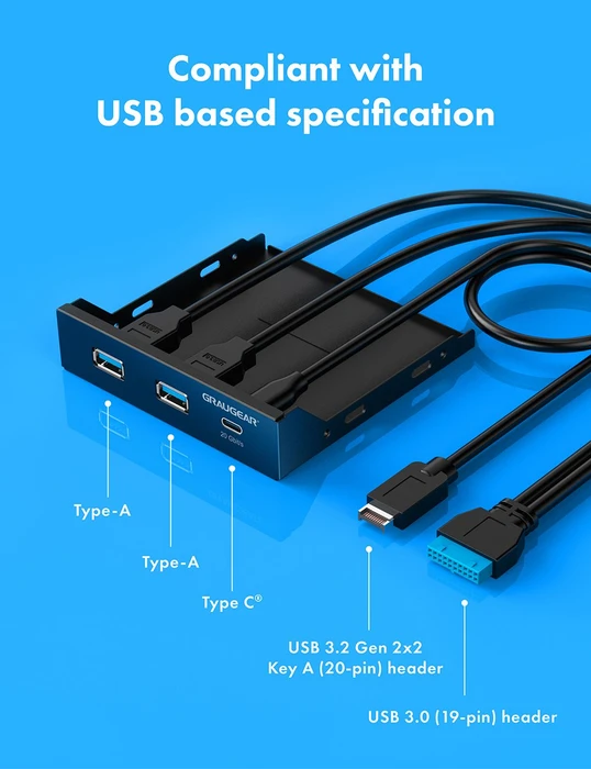 Graugear G-MP01C, Multi Frontblende mit USB Hub, USB 3.0 19-Pin Stecksockel, USB 3.2 20-Pin Key-A Stecksockel [Stecker]