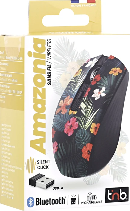 T'nB Rechargeable Bluetooth Wireless Mouse, Amazonia Exclusiv schwarz/mehrfarbig, USB/Bluetooth