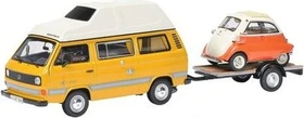 Schuco VW T3 Joker Campingbus mit Autoanhänger und BMW Isetta