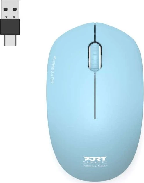 Port Designs Wireless Mouse Collection II pastellblau, USB-C/USB-A