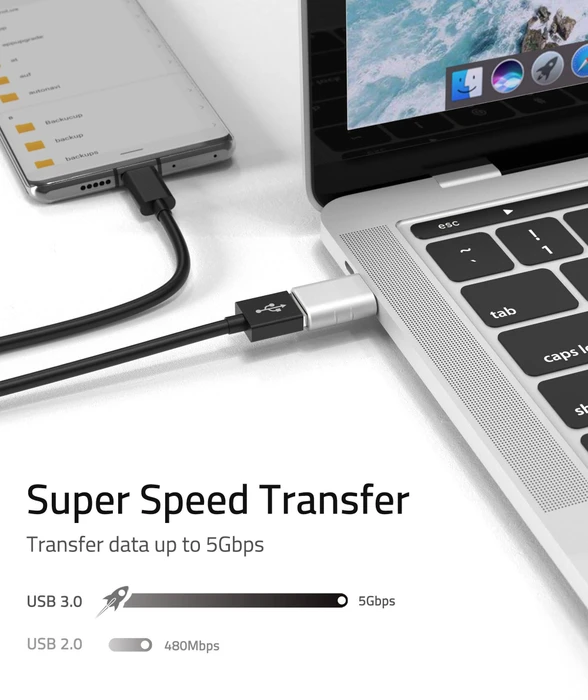 Syntech USB-Adapter, USB 3.0, 5Gb/s, USB-A 3.0 [Buchse] auf USB-C 3.0 [Stecker], Silver, 2er-Pack