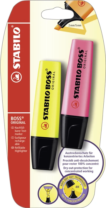 STABILO Boss Original gelb/rosa, 2er-Set, Blister