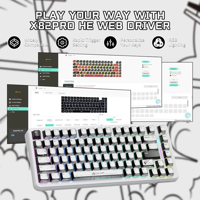 Attack Shark X82PRO HE Magnetic 75%, Comic, LEDs RGB, Outemu White Jade Magnetic, USB/Bluetooth, US