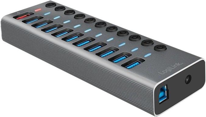 LogiLink USB-Hub mit Ladeanschluss, 10x USB-A 3.0, USB-B 3.0 [Buchse]