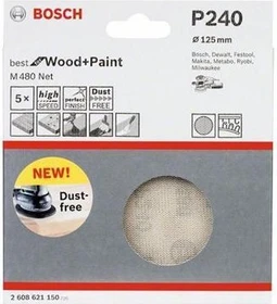 Bosch Professional M480 Best for Wood and Paint Gewebeschleifblatt K240, 125mm, 5 Stück
