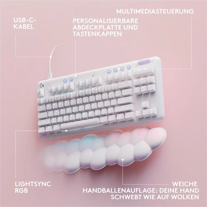 Logitech G713 Gaming Keyboard, TKL, Aurora, weiß, GX-BROWN, USB, ES