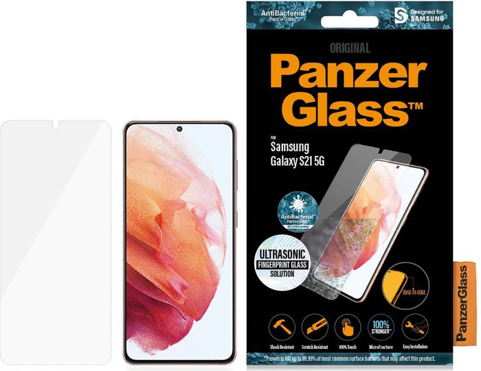 PanzerGlass Edge-to-Edge AntiBacterial Fingerprint für Samsung Galaxy S21 transparent