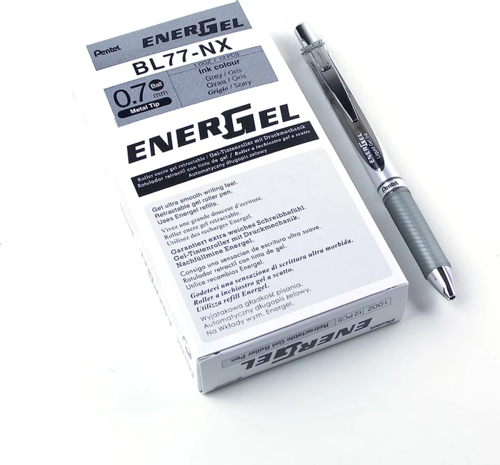 Pentel EnerGel XM BL77 Gelroller grau/silber, 12er-Pack (BL77-NX-12) – Bild 2 von 12
