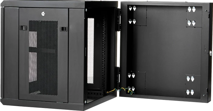 StarTech RK1224WALHM Wandgehäuse 12HE, Gitternetztür, schwarz, 651mm tief