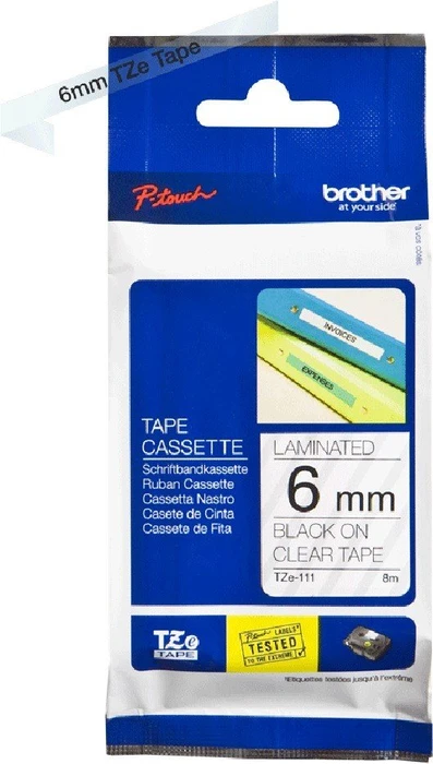 Brother TZe-111 Beschriftungsband, 6mm, schwarz/transparent