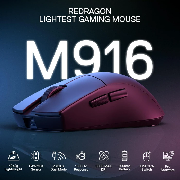 Redragon M916 K1NG Wireless Lite Ultra-Lightweight Gaming Mouse schwarz, USB