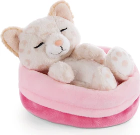 Nici Sleeping Pets Kätzchen mit Leopardenmuster im pink-rosanen Körbchen 12cm