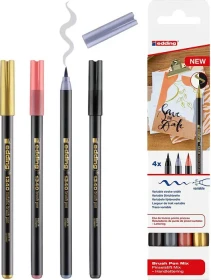 edding 1340 Pinselstift handlettering gold/schwarz/grau/aprikose, 4er-Set