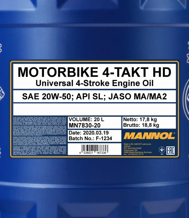 Mannol Motorbike 4-Takt HD API SL 20W-50 20l