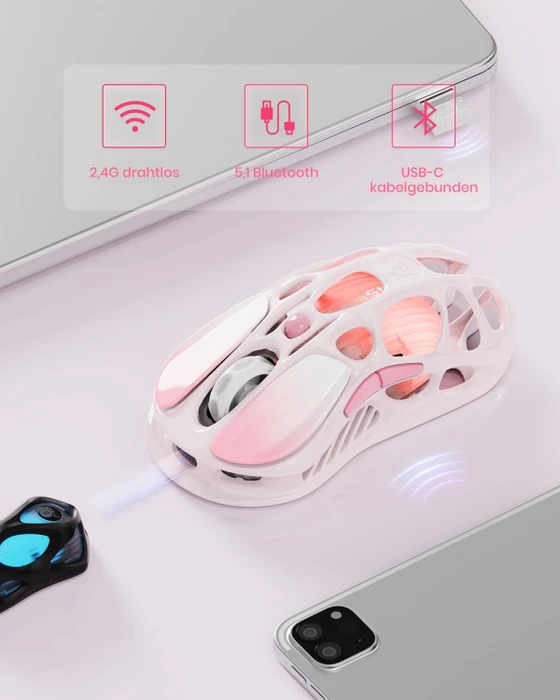 GravaStar Mercury M1 Pro Wireless Gaming Mouse, Special Edition Sakura Pink, USB/Bluetooth