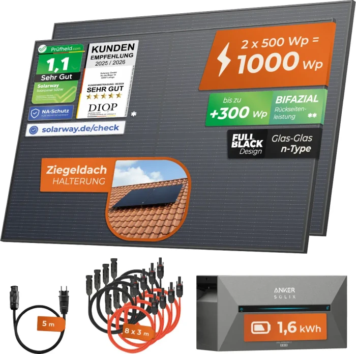 Solarway Deye SUN-M80G4 + JA Solar JAM66S30 + Anker E1600, 800W, 1kWp