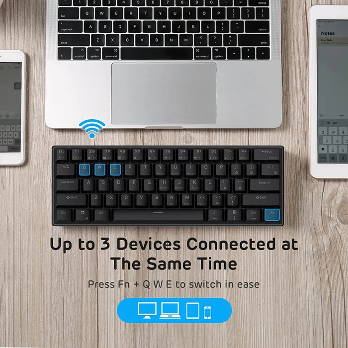RK Royal Kludge RK61 60% Wireless, schwarz, LEDs gelb, hot-swap, RK RED, USB/Bluetooth, US