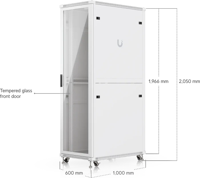 Ubiquiti 42U Rack Cabinet, 19" Rackschrank 42HE, mit Rollen, Glastür, weiß, 1000mm tief
