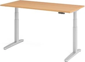 Hammerbacher Ergonomic Aktiv XBHM16 elektrisch höhenverstellbarer Sitz-Steh-Schreibtisch 160x80cm Buche/silber