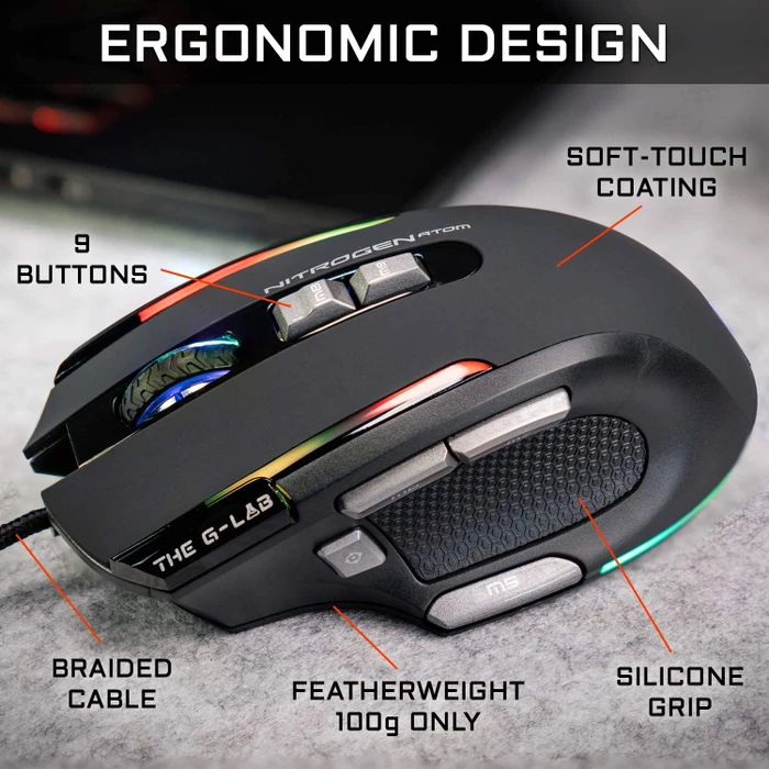 The G-Lab Kult Nitrogen ATOM Gaming Mouse, schwarz, USB