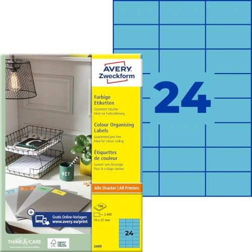 Avery-Zweckform Ordneretiketten, 70x37mm, blau, 100 Blatt (2400 Etiketten)