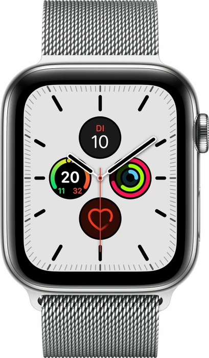 Apple Watch Series 5 (GPS + Cellular) 44mm Edelstahl silber mit Milanaise-Armband silber