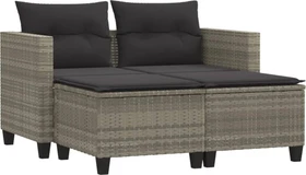 vidaXL Gartensofa mit Hockern 2-Sitzer hellgrau