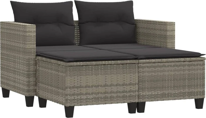 vidaXL Gartensofa mit Hockern 2-Sitzer hellgrau