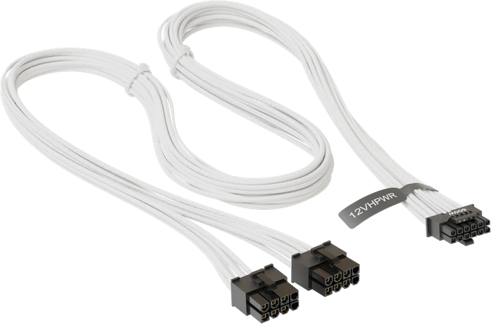 Seasonic 12VHPWR Cable, 600W PCIe 5.0 12VHPWR, 2x 8-Pin PCIe Stecker auf 16-Pin PCIe 5.0 12VHPWR Stecker, Adapterkabel, weiß, 75cm